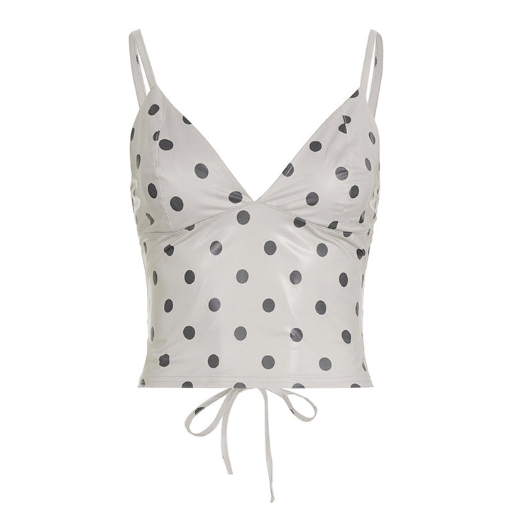 Damen Trendiges Polka Dot Oberteil aus Kunstleder Echo Archiv