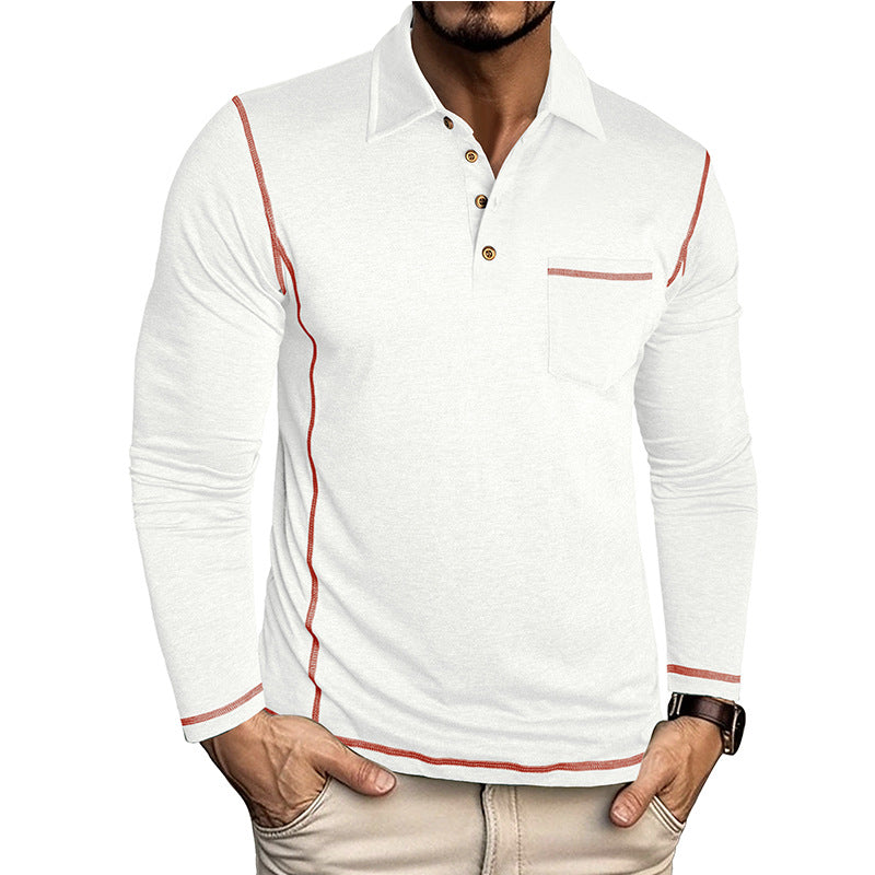 Herren Langarm-Poloshirt mit modischem Knopfdesign und Brusttasche Echoarchiv