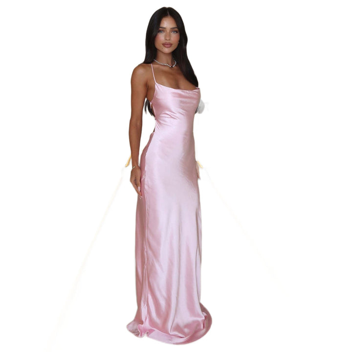 Damen Elegantes Satinabendkleid mit spaghettiträgern und fließendem Schnitt – Élara