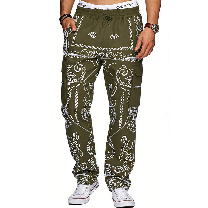 Herren Cargo-Hose mit Bandana-Print, elastischem Bund und Zipper-Taschen – Bravaro