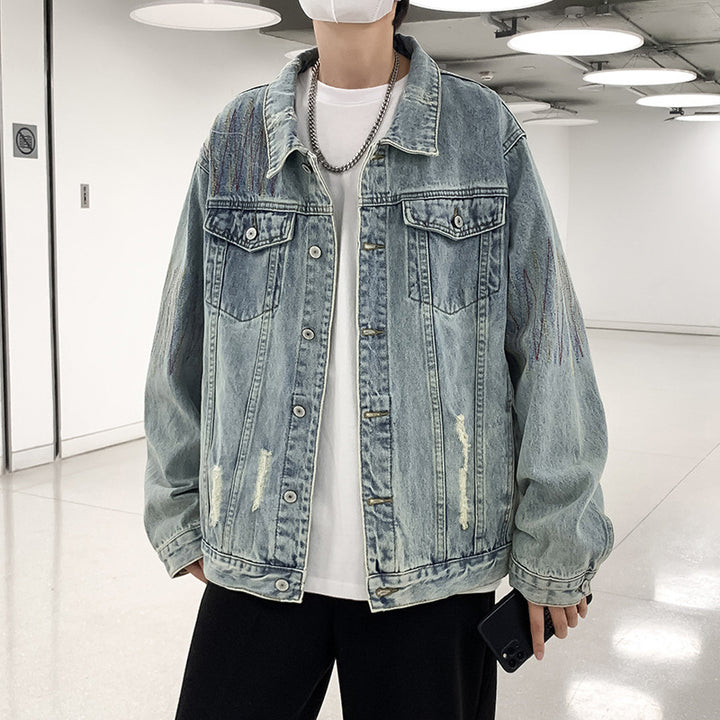 Herren Modische Denimjacke mit kreativen Akzenten Echoarchiv
