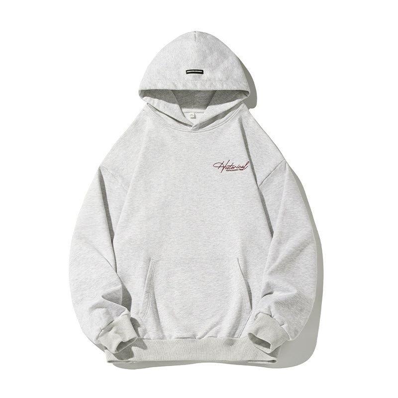 Unisex Komfort-Kapuzenpullover mit verlängertem Rückenteil, Raglanärmeln und Script-Stickerei Echo Archiv