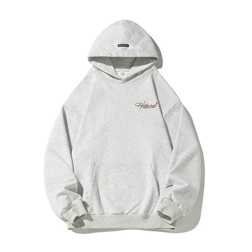 Unisex Komfort-Kapuzenpullover mit verlängertem Rückenteil, Raglanärmeln und Script-Stickerei Echo Archiv