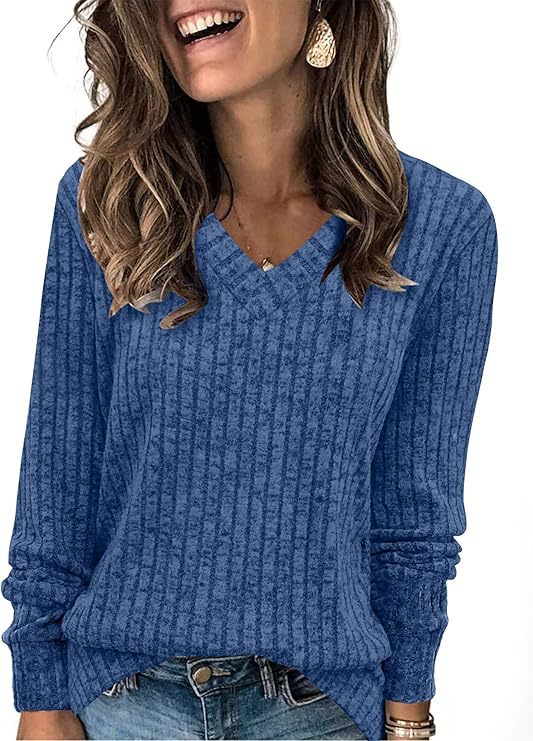 Damen Gerippter V‑Ausschnitt Feinstrickpullover mit lässiger Oversize-Passform Echo Archiv