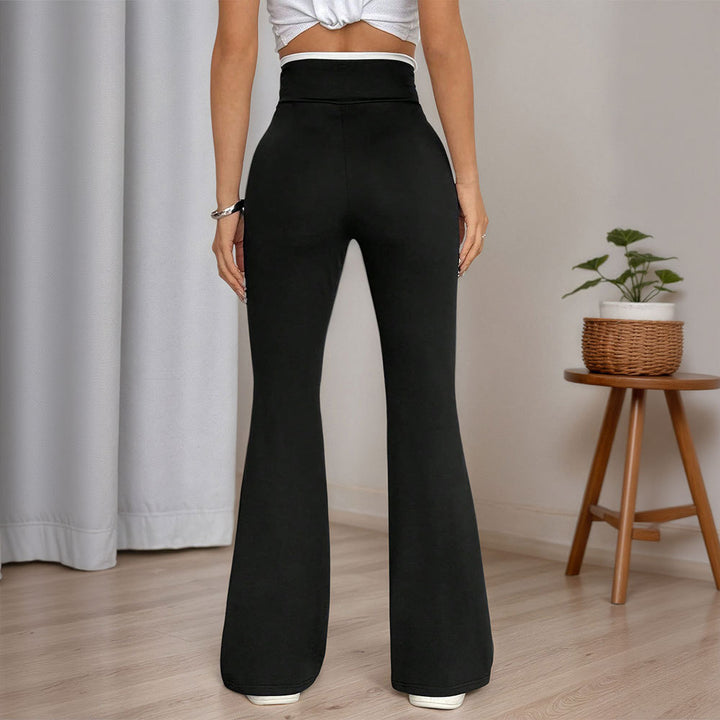 Damen figurbetonte High-Waist-Schlaghose mit V-Bund und formendem Stretchjersey – Avélisse