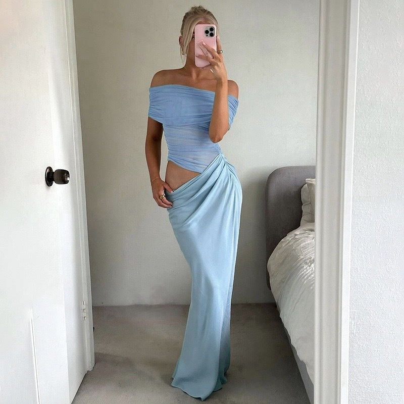 Damen Maxi-Kleid mit transparenten Elementen und Wickel-Detail Echo Archiv