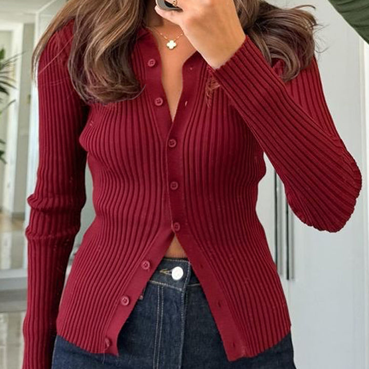Damen taillierter Rippstrick-Cardigan mit verdeckter Knopfleiste und wellenförmigem Saum – Veloura