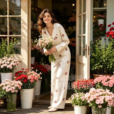 Damen Weicher Viskose-Overall mit floralem Print, Reißverschluss und weitem Bein Echoarchiv