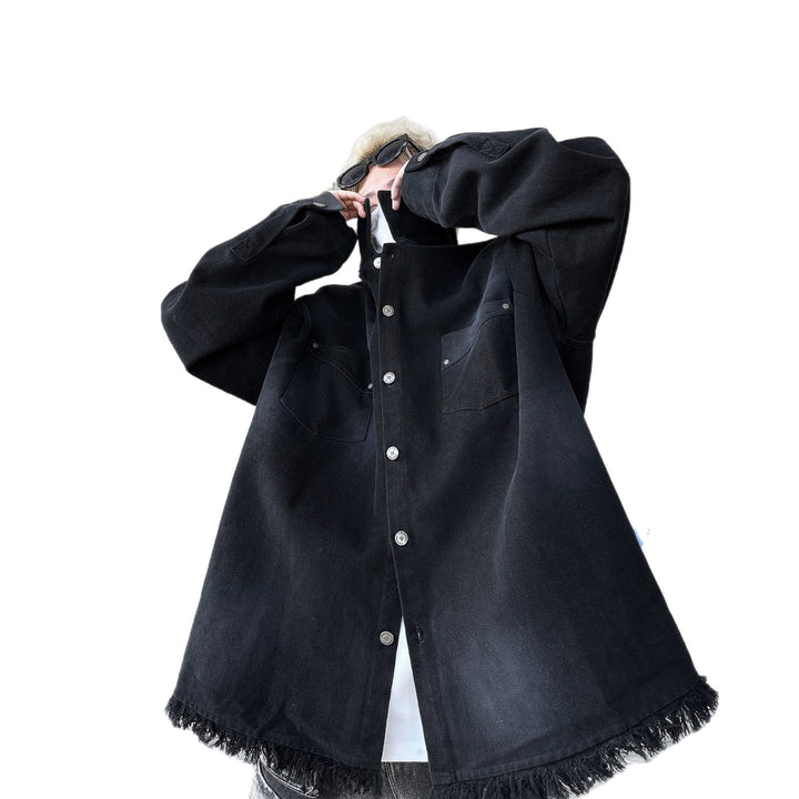 Herren Oversize-Denimjacke mit Fransen und grafischem Druck Echoarchiv