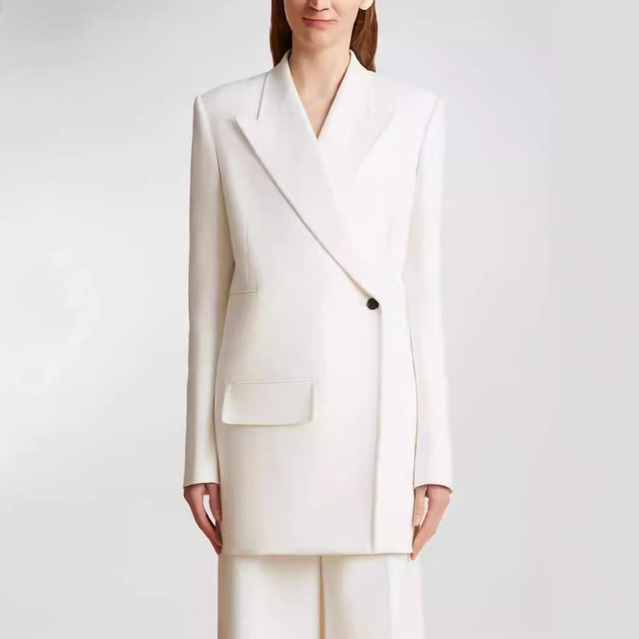 Damen Minimalistischer Longblazer mit asymmetrischer Ein‑Knopf‑Front und cleanem Longline‑Schnitt Echoarchiv