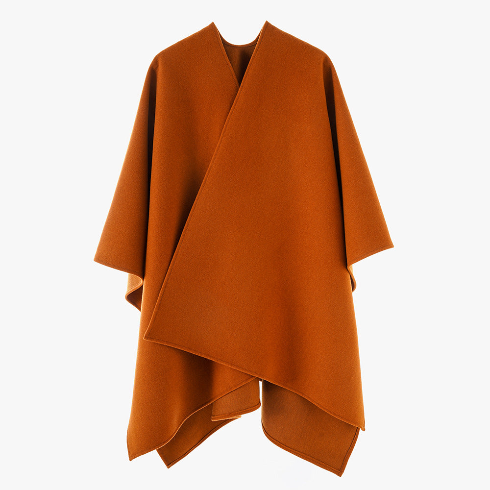 Damen Asymmetrischer Wollmix-Capeponcho mit drapiertem Wickelvorderteil – Avérine