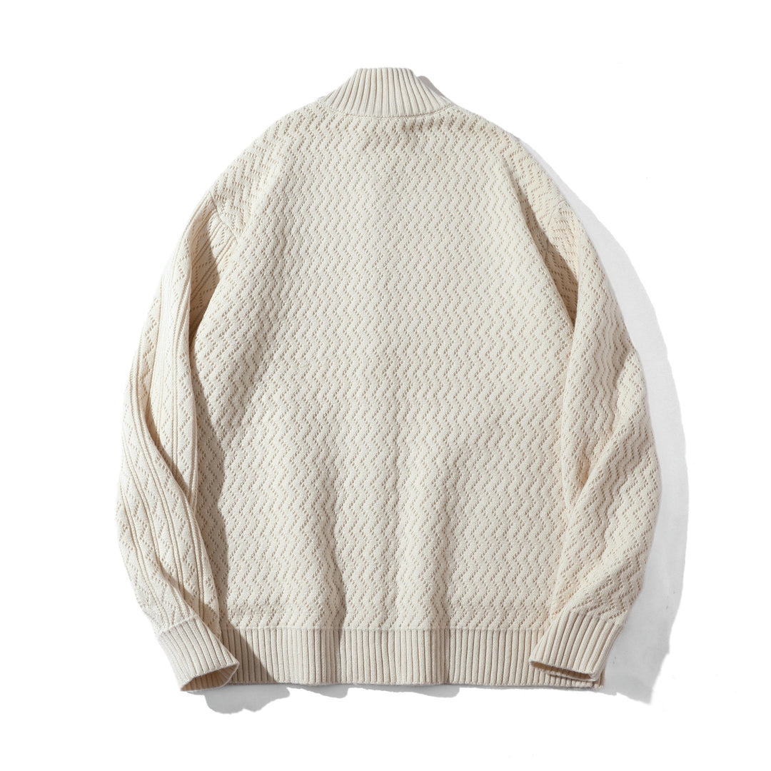 Unisex strukturierte Strick‑Zipjacke mit hohem Rippkragen und Kängurutaschen Echoarchiv