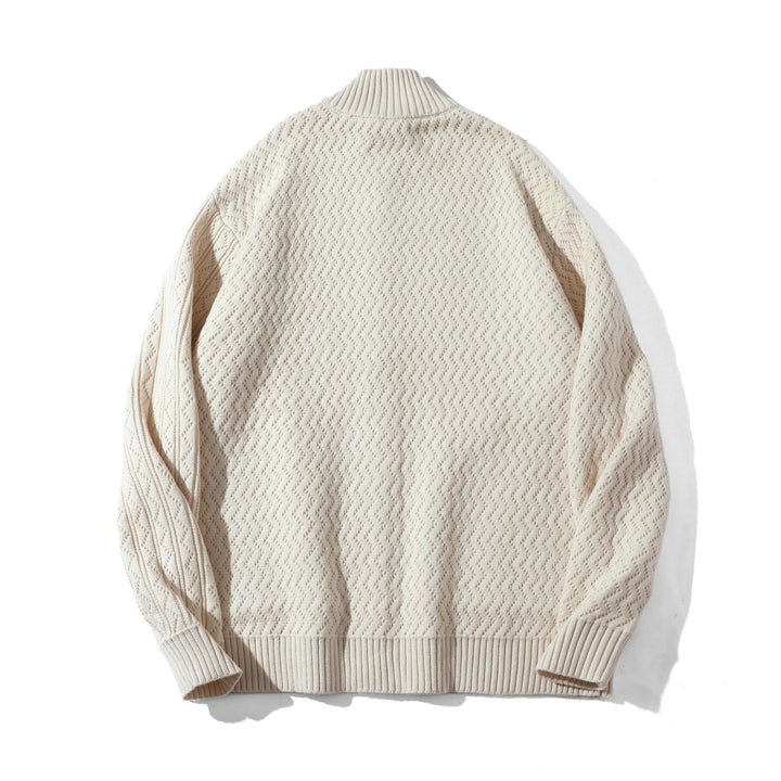 Unisex strukturierte Strick‑Zipjacke mit hohem Rippkragen und Kängurutaschen Echoarchiv