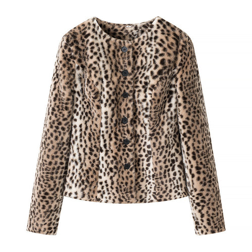 Damen Kurzjacke aus Kunstpelz mit Leopardenmuster und Rundhalsausschnitt Echo Archiv