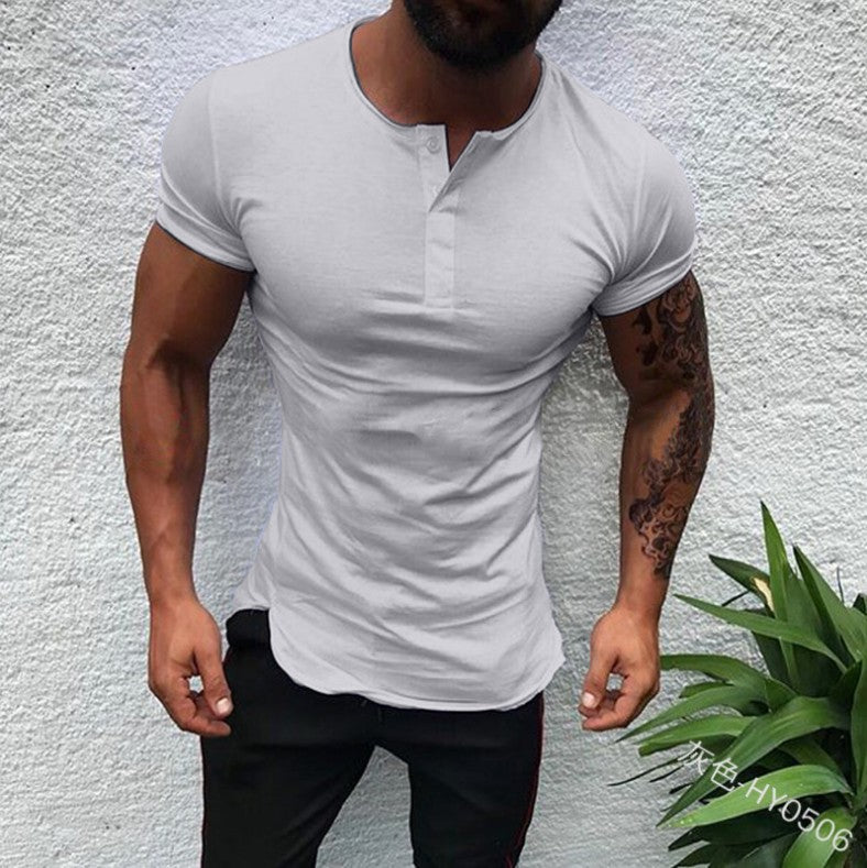 Herren Kurzarm Henley-Shirt mit figurnahem Schnitt und anpassbarem Kragen Echoarchiv
