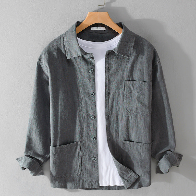 Herren Leinenhemdjacke mit aufgesetzten Taschen und legerer Passform Echoarchiv