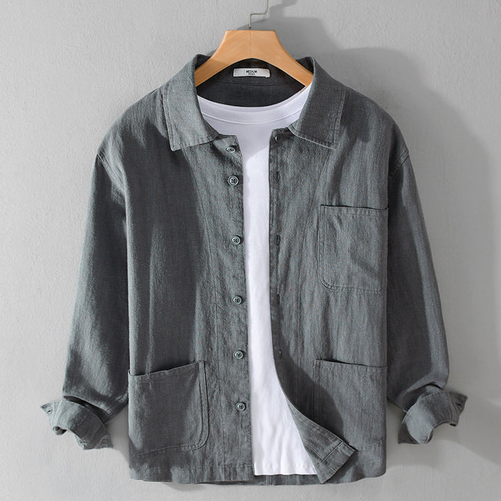 Herren Leinenhemdjacke mit aufgesetzten Taschen und legerer Passform Echoarchiv