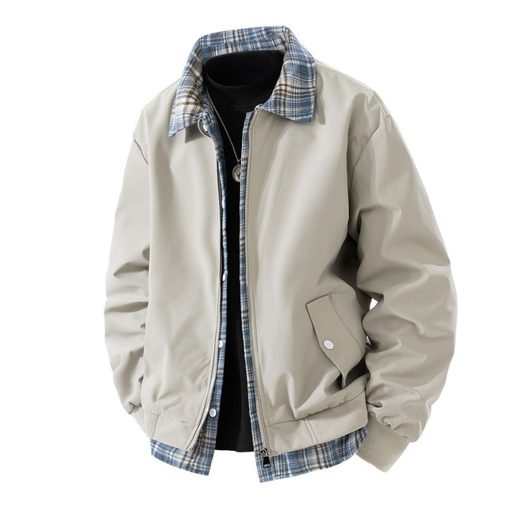 Herren winddichte Overshirt-Jacke mit karierter Fütterung, Reißverschluss und Druckknopf-Taschen – Taviero