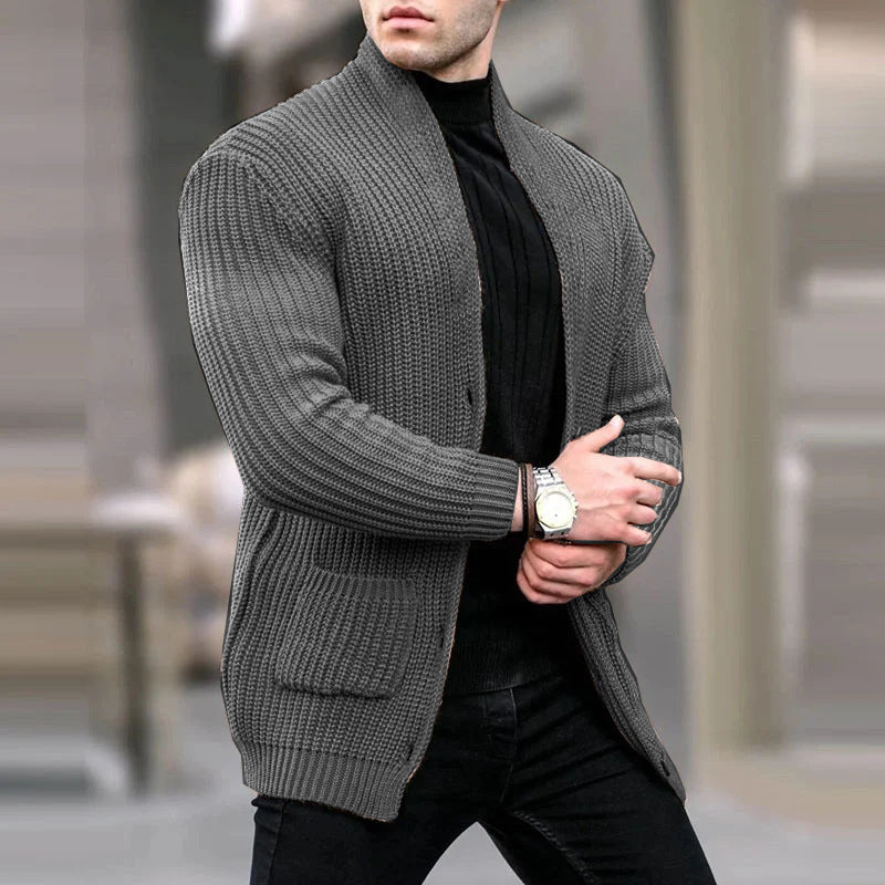 Herren Grobstrick-Cardigan mit Schalkragen und aufgesetzten Taschen Echo Archiv
