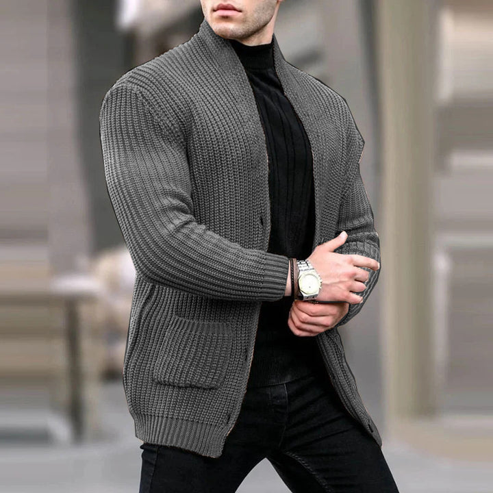 Herren Grobstrick-Cardigan mit Schalkragen und aufgesetzten Taschen Echo Archiv