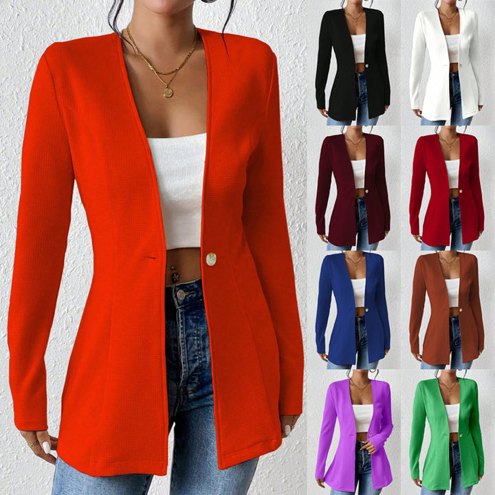 Damen Taillierter kragenloser Longblazer mit Ein-Knopf-Verschluss Echo Archiv