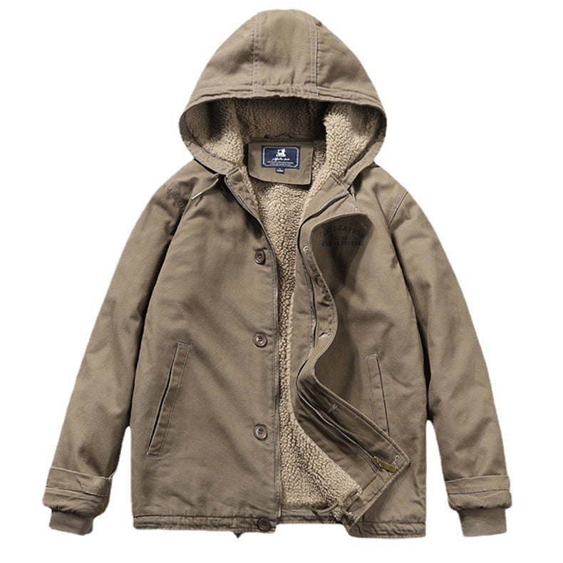Herren Kapuzenjacke im Vintage-Worker-Stil mit Sherpa‑Futter – Taviero