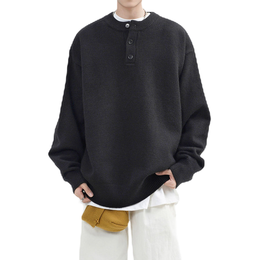 Herren Lässiger Grobstrickpullover mit Knopfleiste Echo Archiv