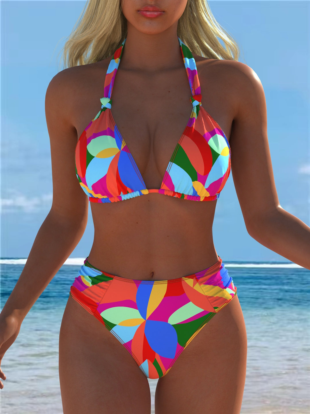 Damen Triangel-Bikini mit hohem Bund und patriotischem Sternen-Muster Echo Archiv