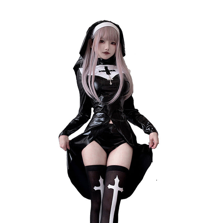 Damen Gothic Nonnenkostüm mit ausdrucksstarkem Design und transparentem Überrock Echo Archiv