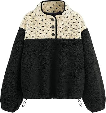 Damen Teddy-Fleece-Pullover mit Stehkragen, Druckknopfverschluss und Kordelzug – Mavelle