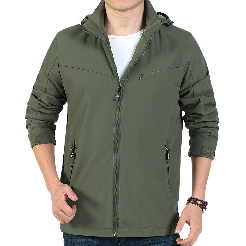 Herren leichter Funktions-Kapuzenblouson mit winddichter Shell, verdecktem Reißverschluss und Multi-Taschen Echoarchiv
