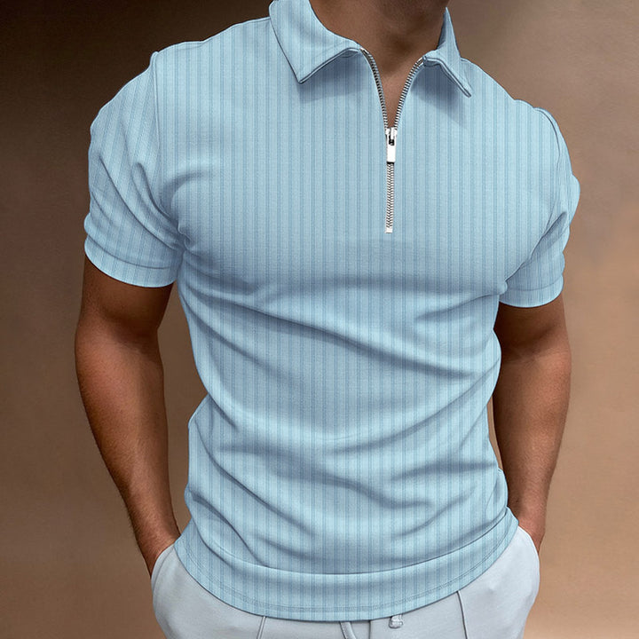 Herren Kurzarm Polo-Hemd mit Reißverschluss und strukturiertem Design Echoarchiv