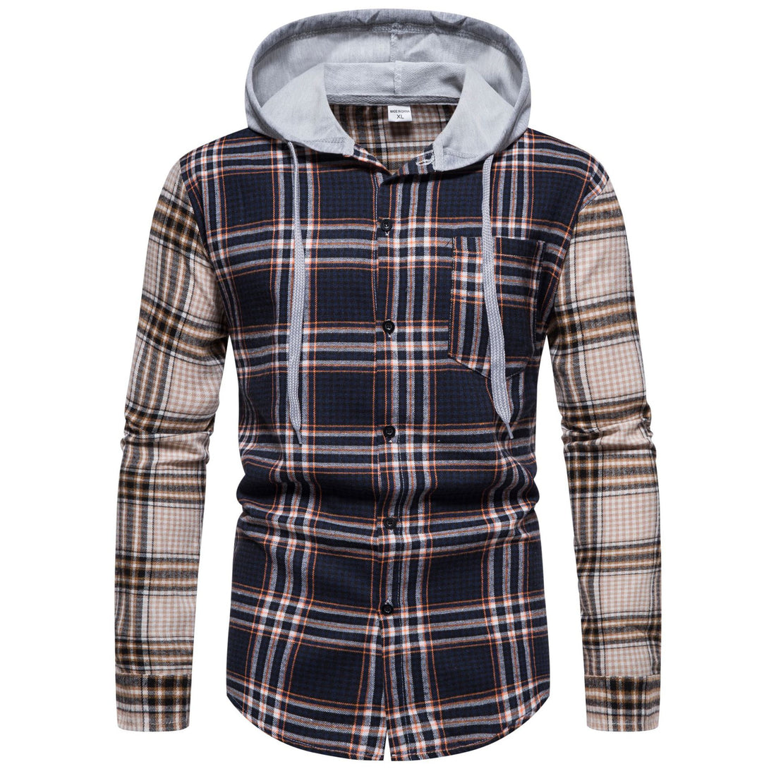 Herren Karo-Hemdjacke mit integrierter Kapuze und modernen Mustern – Taviero