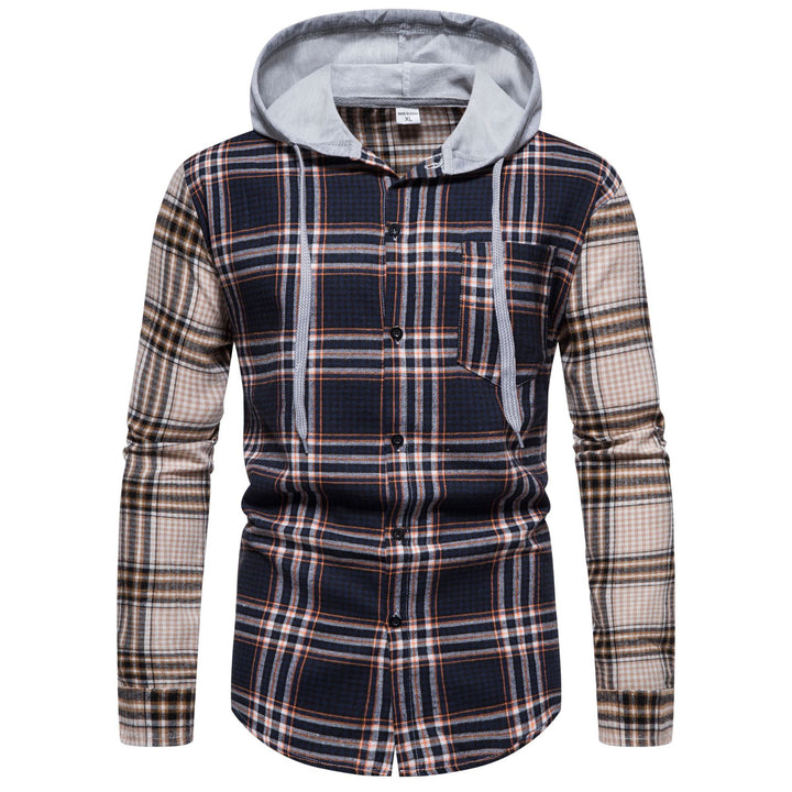 Herren Karo-Hemdjacke mit integrierter Kapuze und modernen Mustern Echoarchiv