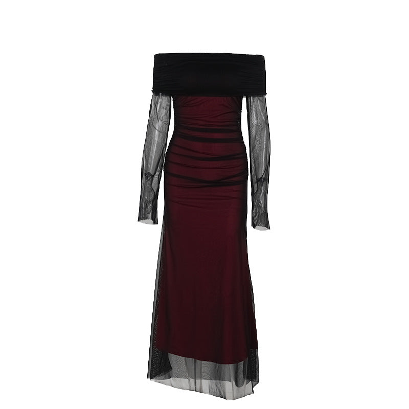 Damen figurbetontes Maxikleid mit schulterfreiem Design und Rüschendetails Echo Archiv