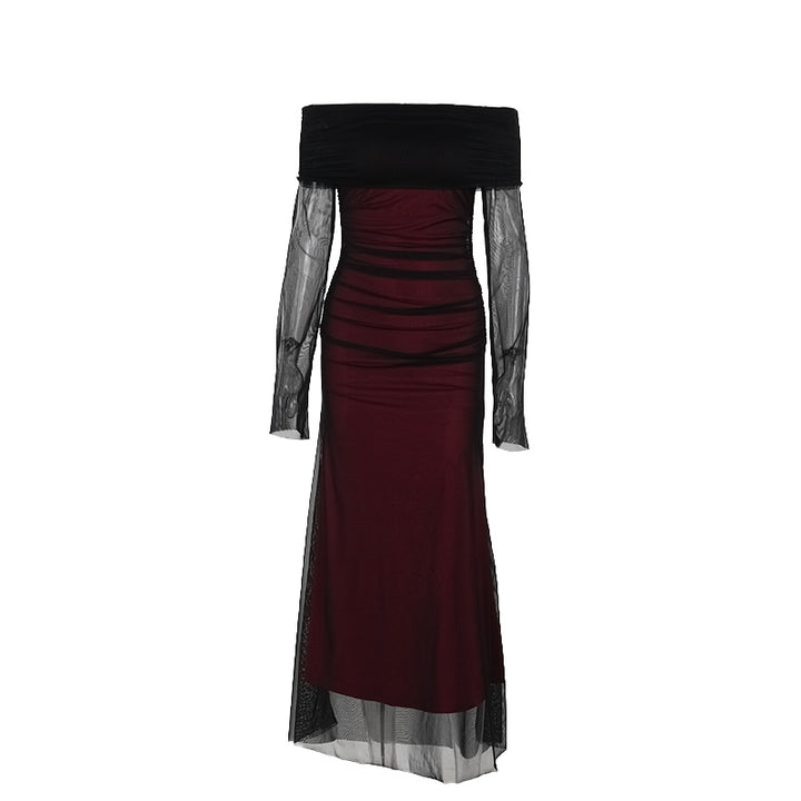 Damen figurbetontes Maxikleid mit schulterfreiem Design und Rüschendetails Echo Archiv