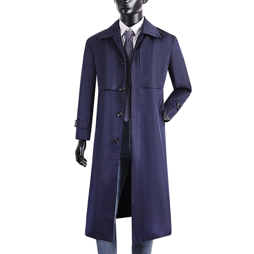 Herren langer Trenchcoat mit verdeckter Knopfleiste und wasserabweisender Ausstattung Echoarchiv