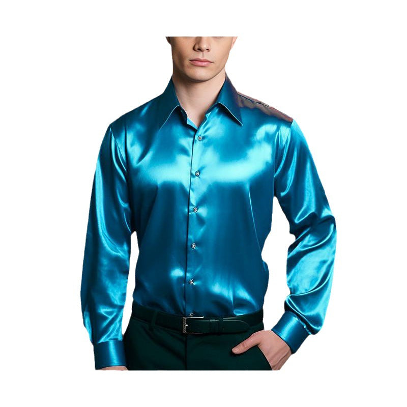 Herren Hochglänzendes Satin-Hemd mit modernem Schnitt Echoarchiv