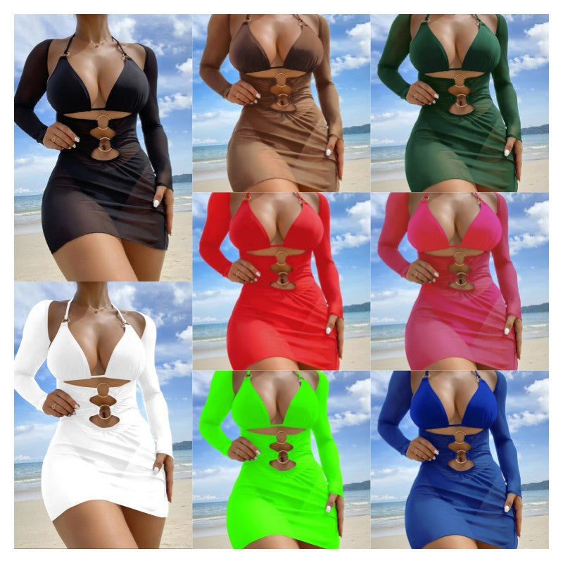 Damen Badeanzugkleid mit raffinierten Cut-Outs und langen Ärmeln Echo Archiv