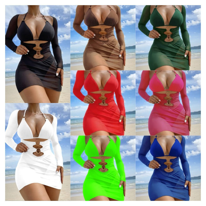 Damen Badeanzugkleid mit raffinierten Cut-Outs und langen Ärmeln Echo Archiv