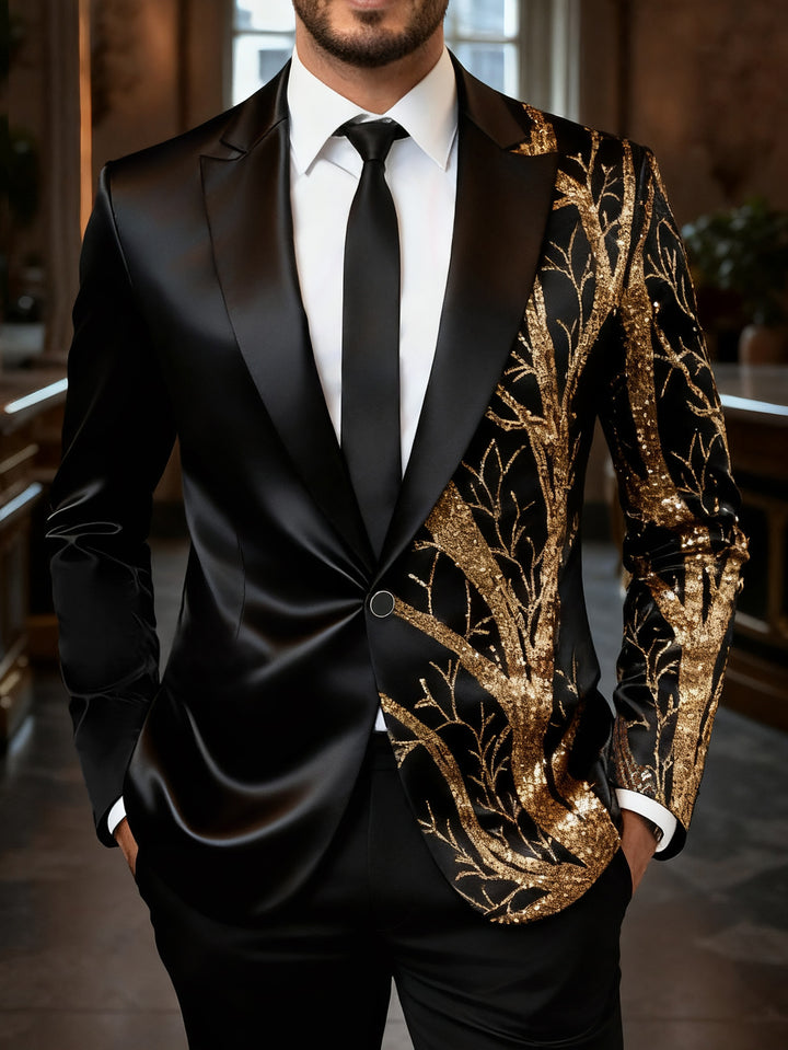 Herren Smoking-Sakko mit Gold-Paillettenbesatz und taillierter Satin-Optik Echo Archiv
