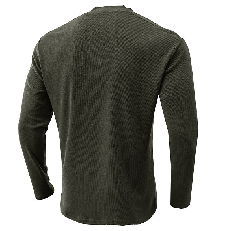 Herren Langarm-Henley-Shirt mit gestreiftem Kragen Echoarchiv