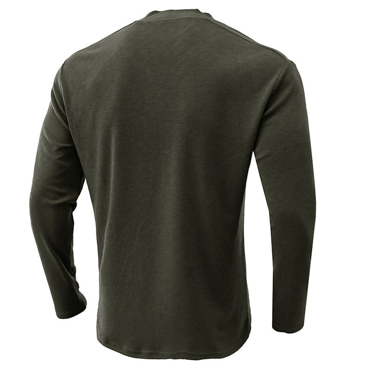 Herren Langarm-Henley-Shirt mit gestreiftem Kragen Echoarchiv