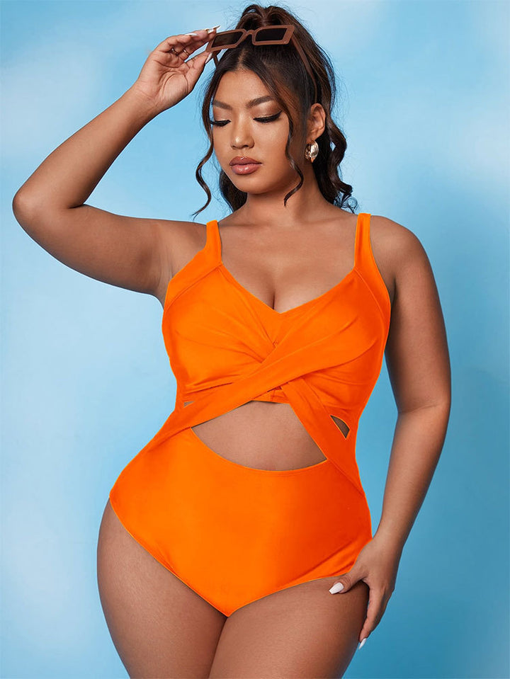 Damen Einteiler Badeanzug mit asymmetrischem Wickel-Design und modischen Cut-Outs Echo Archiv