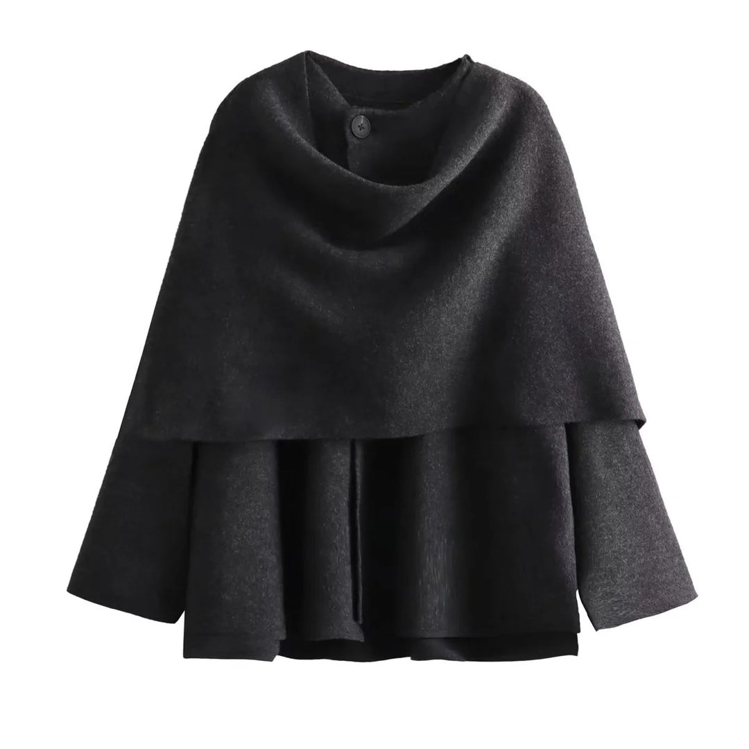 Damen Lagenlook-Poncho mit Ärmeln und Knopfkragen Echo Archiv