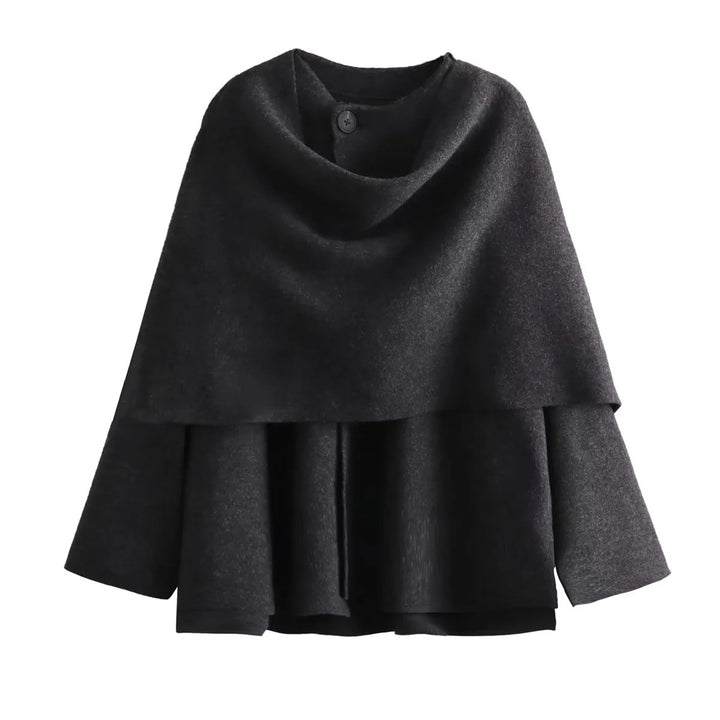Damen Lagenlook-Poncho mit Ärmeln und Knopfkragen Echo Archiv