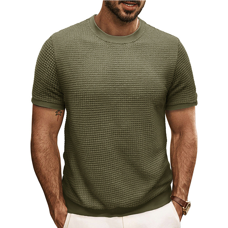 Herren Strukturiertes Kurzarm-T-Shirt aus atmungsaktivem Baumwollmix mit Rundhalsausschnitt Echoarchiv
