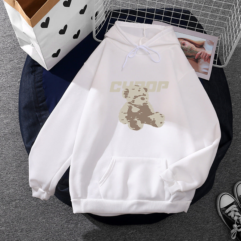 Damen Oversize-Kapuzenpullover mit Kängurutasche, vintage-inspirierter Teddy-Print und weichem French-Terry-Futter – Auréline