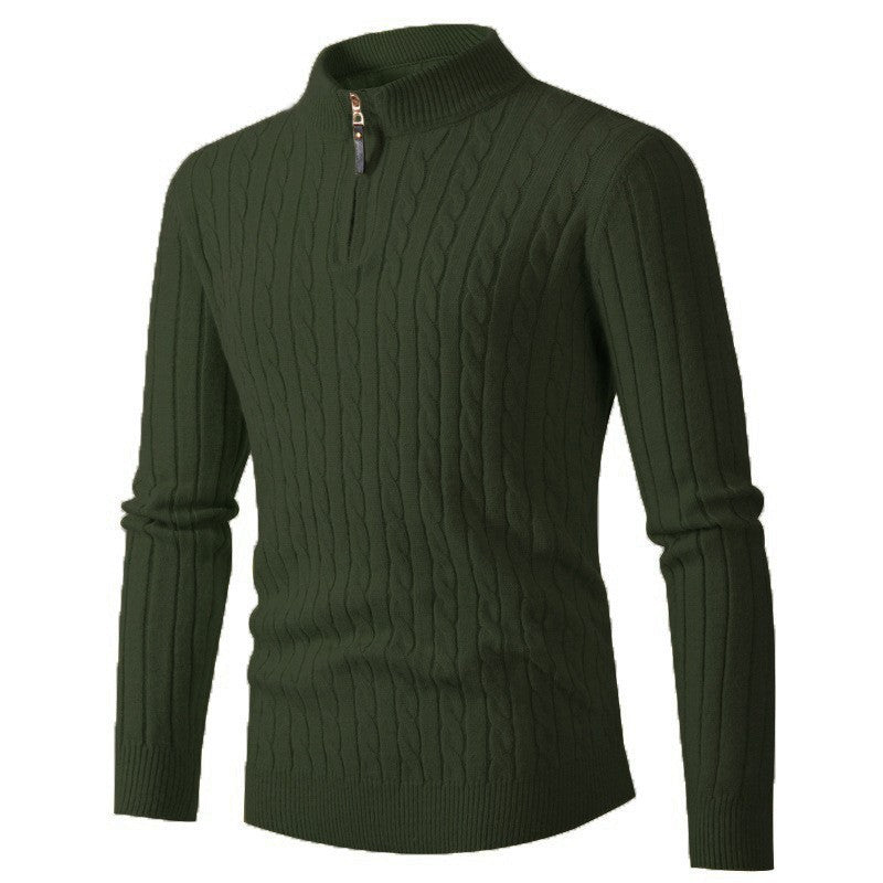 Herren Strickpullover mit modernem Zopfmuster und Kragenreißverschluss Echoarchiv