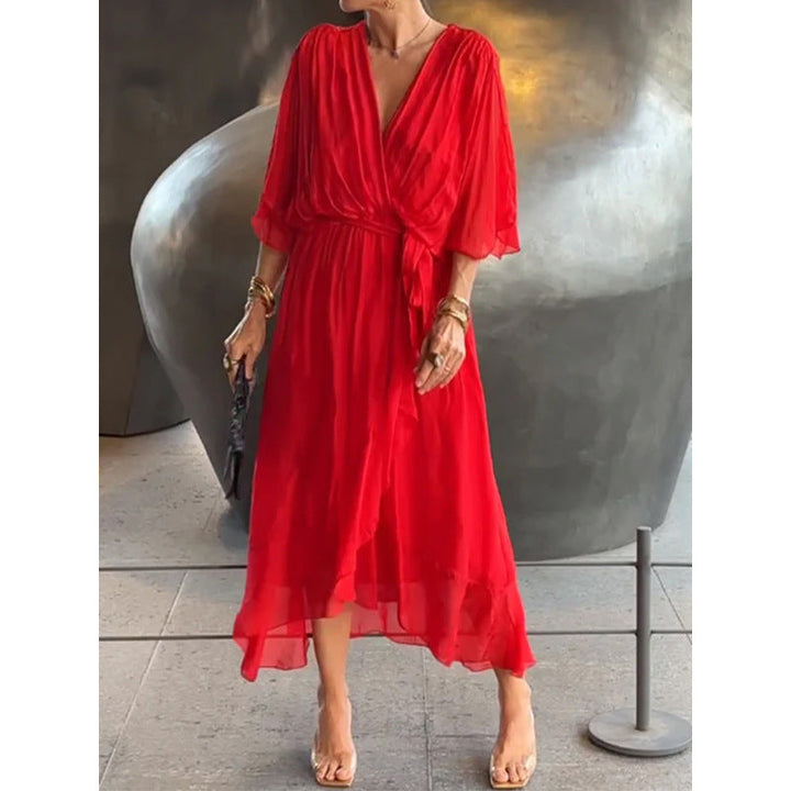 Damen Chiffonkleid V-Ausschnitt Elegant